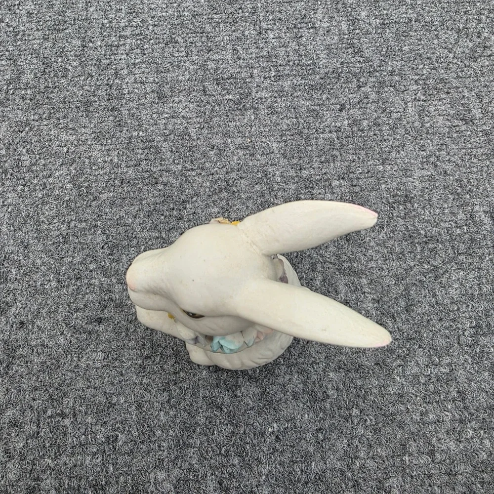 Vintage GOT Ceramic White Rabbit Figurine Flower Garland Collar‎ Easter Decor 4